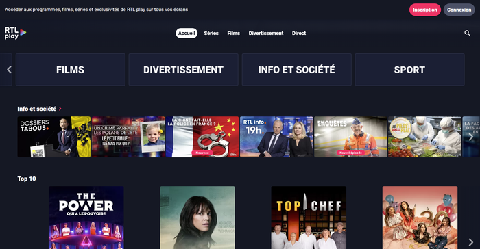 Interface de RTL Play après connexion avec un VPN RTLPLay