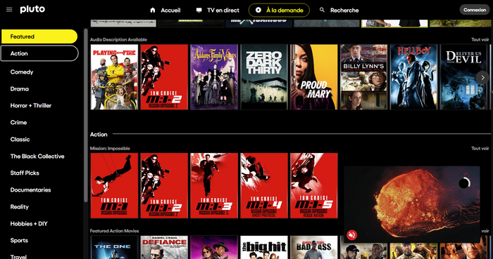 Pluto TV Main Page